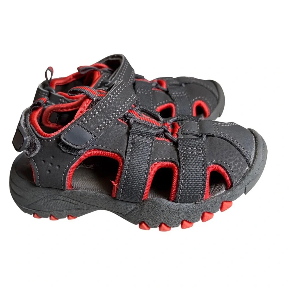 Cat & Jack Boys Gray Red Closed Toe Fisherman Sandals Toddler Size 8 Strap Shoes